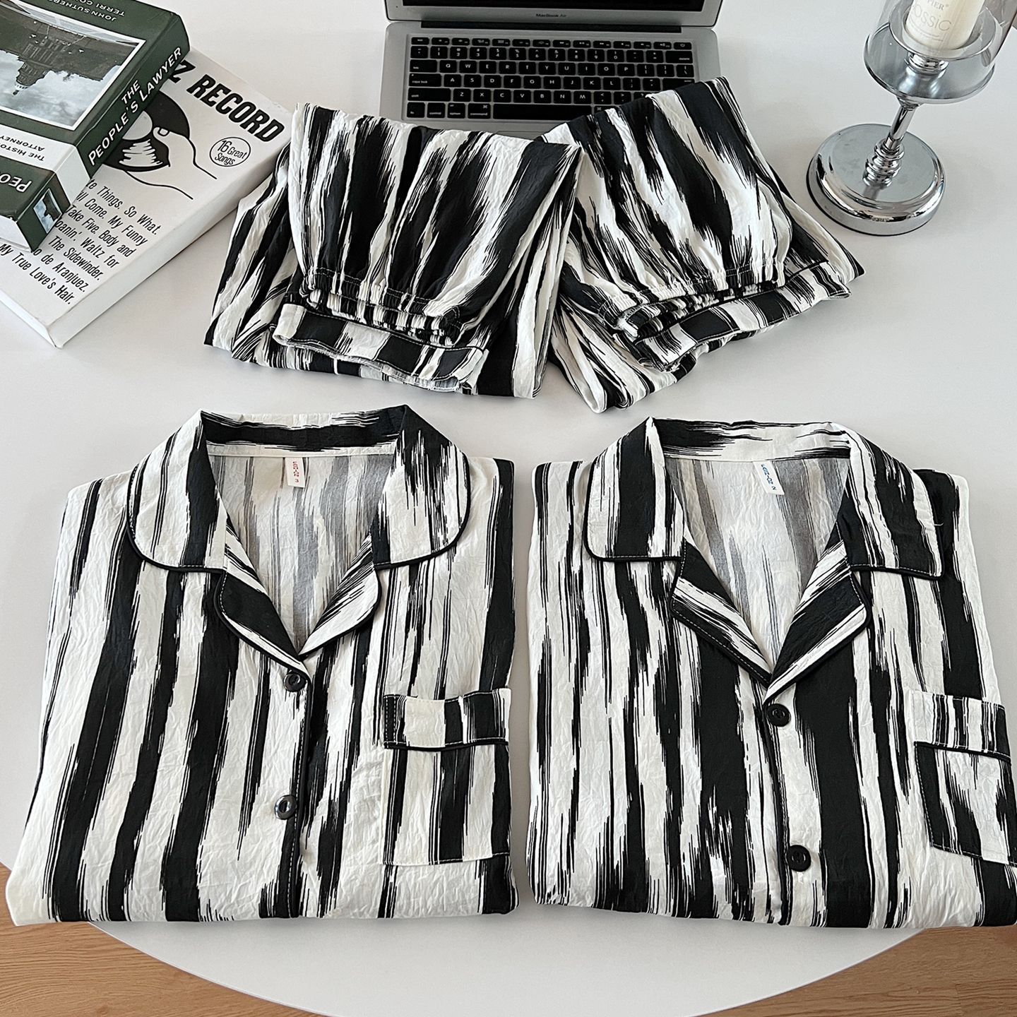 Nube de gato negro coreano de algodón para parejas pijamas de primavera y otoño para mujeres pantalones de manga larga cardigan para hombres ropa de hogar de verano