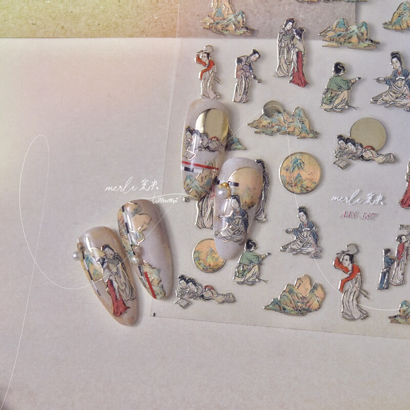 Ancient Chinese Painting Figure Nail Art Relief Stereo tomoni & Don't Lose Cooperation Sticker Thin Tough Nail Decoration