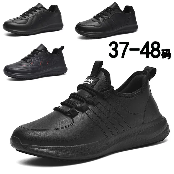 Cross-Border Large Size 48 Chef Shoes for Men and Women Waterproof, Non-Slip and Oil-Proof Restaurant Work Shoes All Black Leather Sneakers