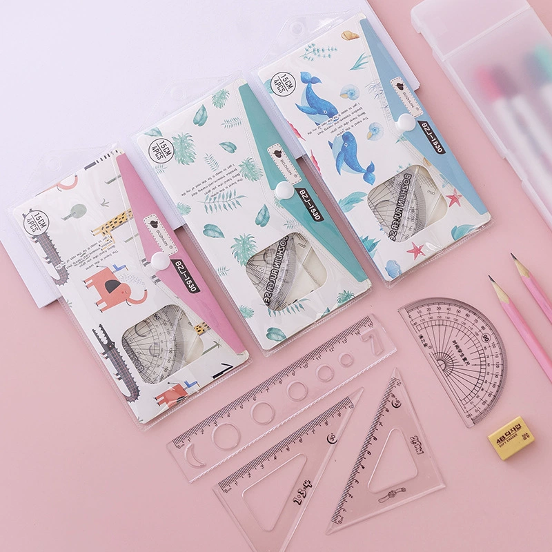 Ruler, set for elementary school students, cute children's teaching stationery for men and women, 4 piece set, wholesale