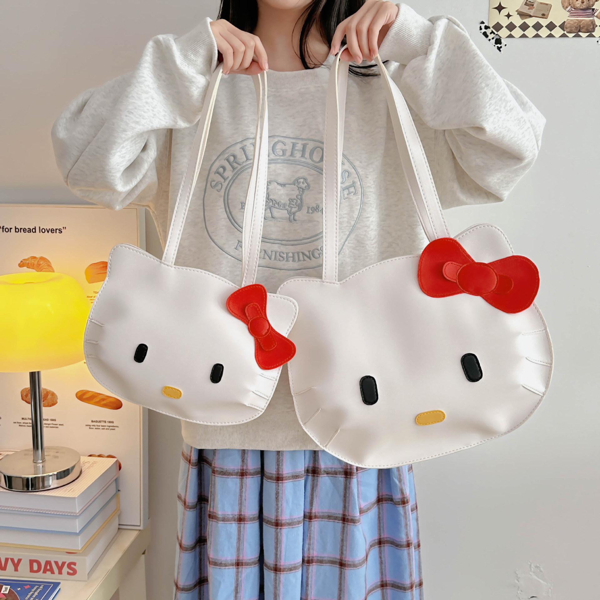 Cartoon japonés lindo bolso de perro portátil hombro único doble uso estudiante dulce de gran capacidad de clase bolso de peluche mujer