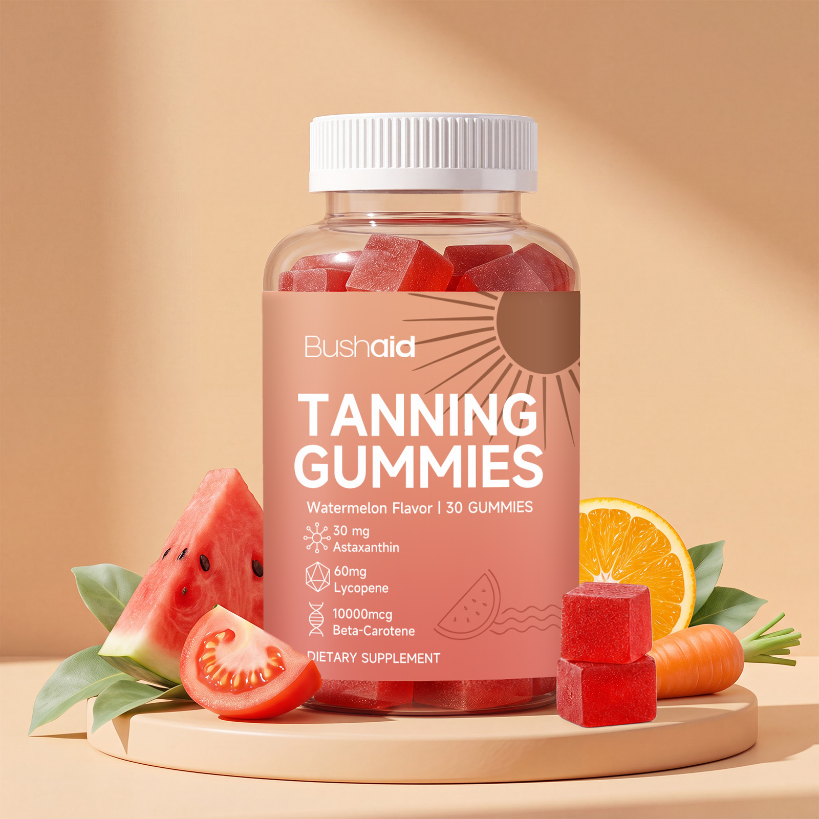 BUSHAID Tanning Gummies Gentle Formula Golden Bronze Skin
