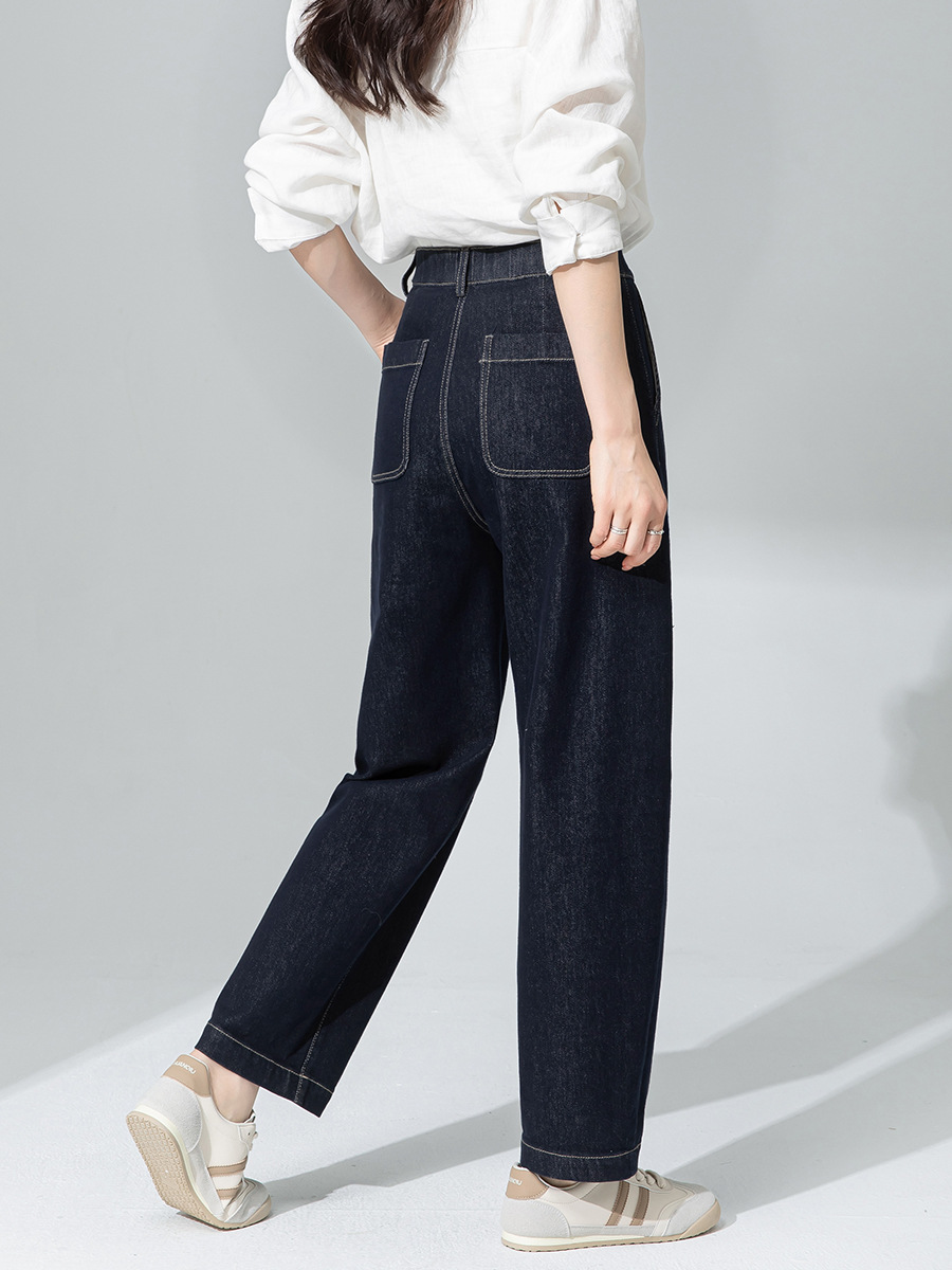 Quần jeans nữ cạp cao ống rộng dáng harem denim — Xanh denim