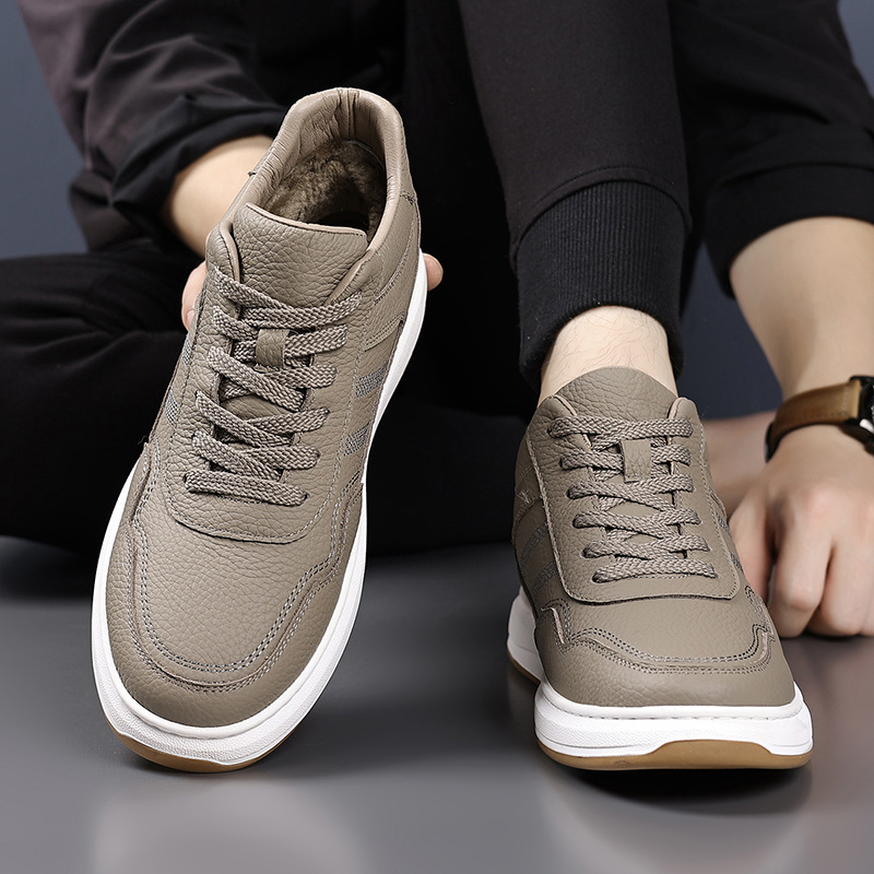 Invierno de piel de vaca nueva lana zapatos de algodón de hombre de cuero más terciopelo calentamiento deportivo casual para hombres zapatos de hombre gruesos