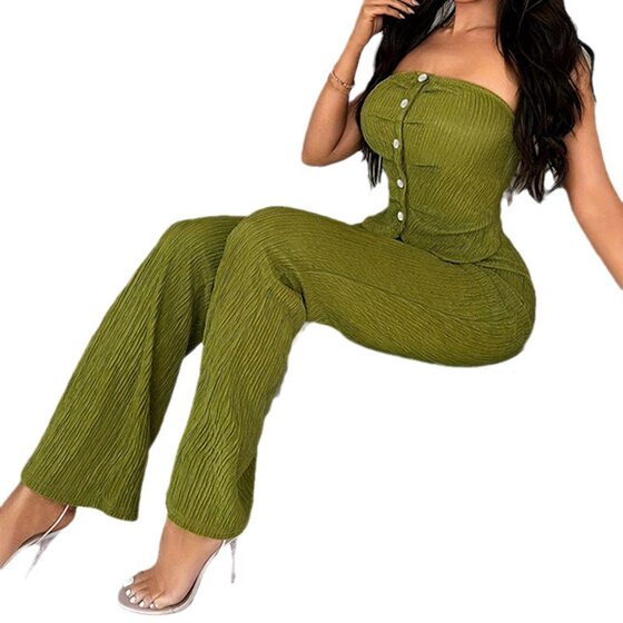 2024 New Women's Stretch Button Decorative Strapless Horn Casual Pants suit Summer Two-Piece High-end Women's Clothing