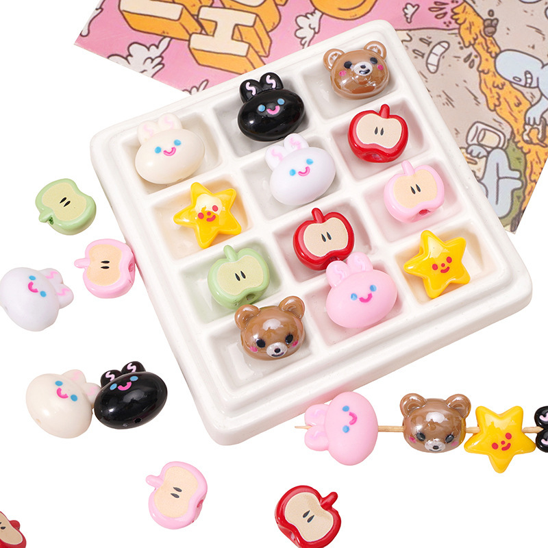 Acrylic Cute and Cute Beads Apple Core Rabbit Loose Beads DIY Handmade Beads Bracelet Pendant Accessories Material