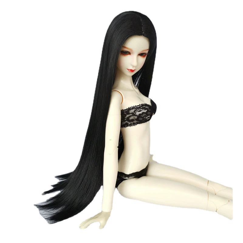 3 -точечная маленькая головка парик BJD SD DOLL три -точечный фальшивый волос лист лоли черный, прямой, прямой, блестящий и хороший