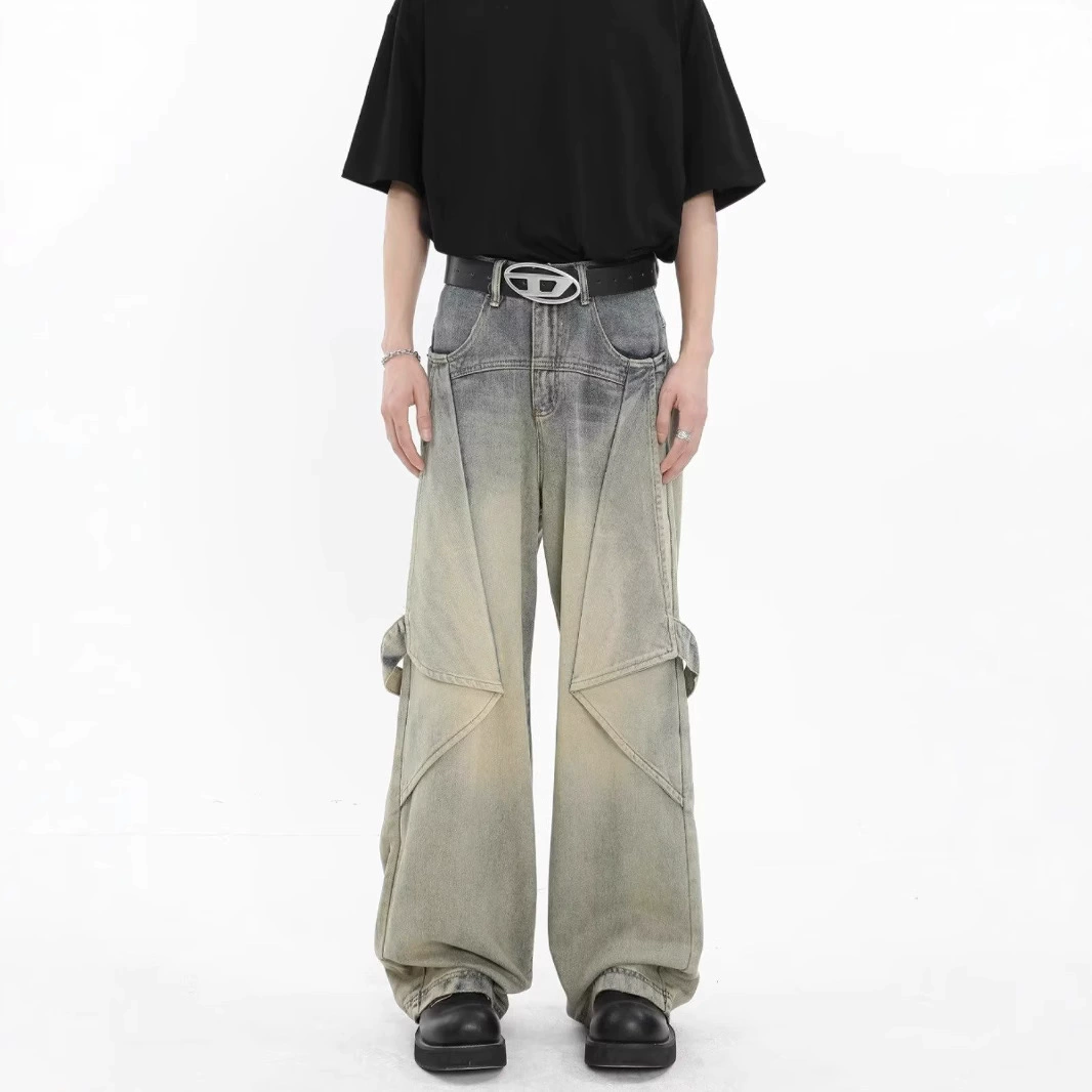 Американский ретро стирает старые грязевые джинсы cleanfit свободные прямые брюки с широкими ногами