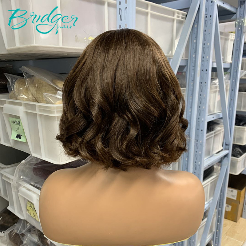 Parrucca bob in capelli umani castano con meches bionde corta_voghion.com