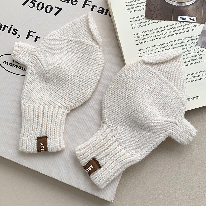 Guantes de medio dedo de invierno lindos etiquetas coreanas para jugar con teléfonos móviles a prueba de frío dedos expuestos pantalla táctil guantes de lana de punto