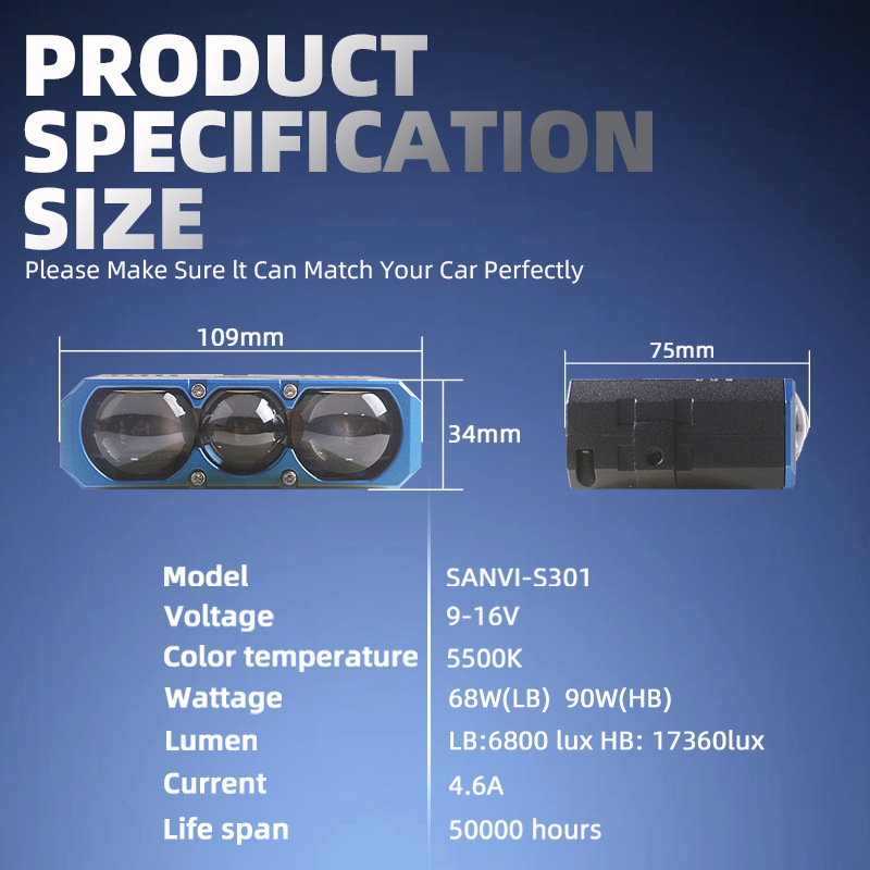 SANVI tres es un nuevo tipo de alta potencia 90W 6000K lente de luz blanca tipo luz de luz de red media lámpara diurna lámpara de trabajo