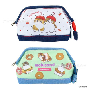 Japanese Cartoon Cute Cat Donut Denim Makeup Bag Large Capacity Cute Cherry Pattern Hand Storage Bag