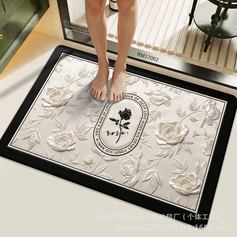 Light Luxury Bathroom Mat with Niche Floral Design, Water-Absorbent, Non-Slip, Quick-Drying, Easy-Care Diatomaceous Earth Draining Mat for Kitchen and Entryway Light Luxury Bathroom Mat with Niche Floral Design, Water-Absorbent, Non-Slip, Quick-Drying, Easy-Care Diatomaceous Earth Draining Mat for Kitchen and Entryway