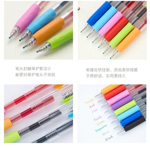 Snow White Medium Nib Gel Pen G101 Colorful Quick-Dry Carbon Pen with Bullet Tip, Transparent Plastic Barrel, Signature Pen