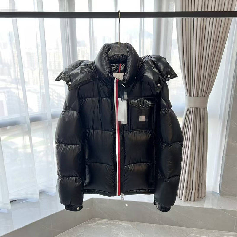 Moncler down Jacket with Three-Color Webbing, High-Quality Version, m Brand Color-Striped Winter Coat, Unisex Lightweight Jacket
