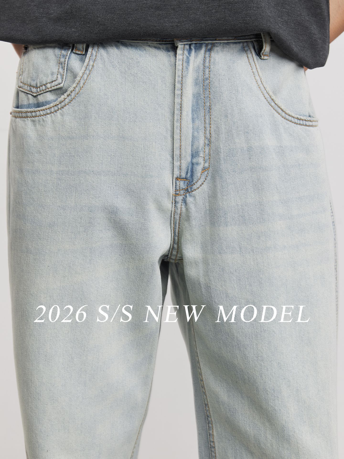 Quần jean nam ống rộng phong cách Mỹ cổ điển, chất liệu denim wash nhẹ, dáng suông thoải mái — Xanh nước đá