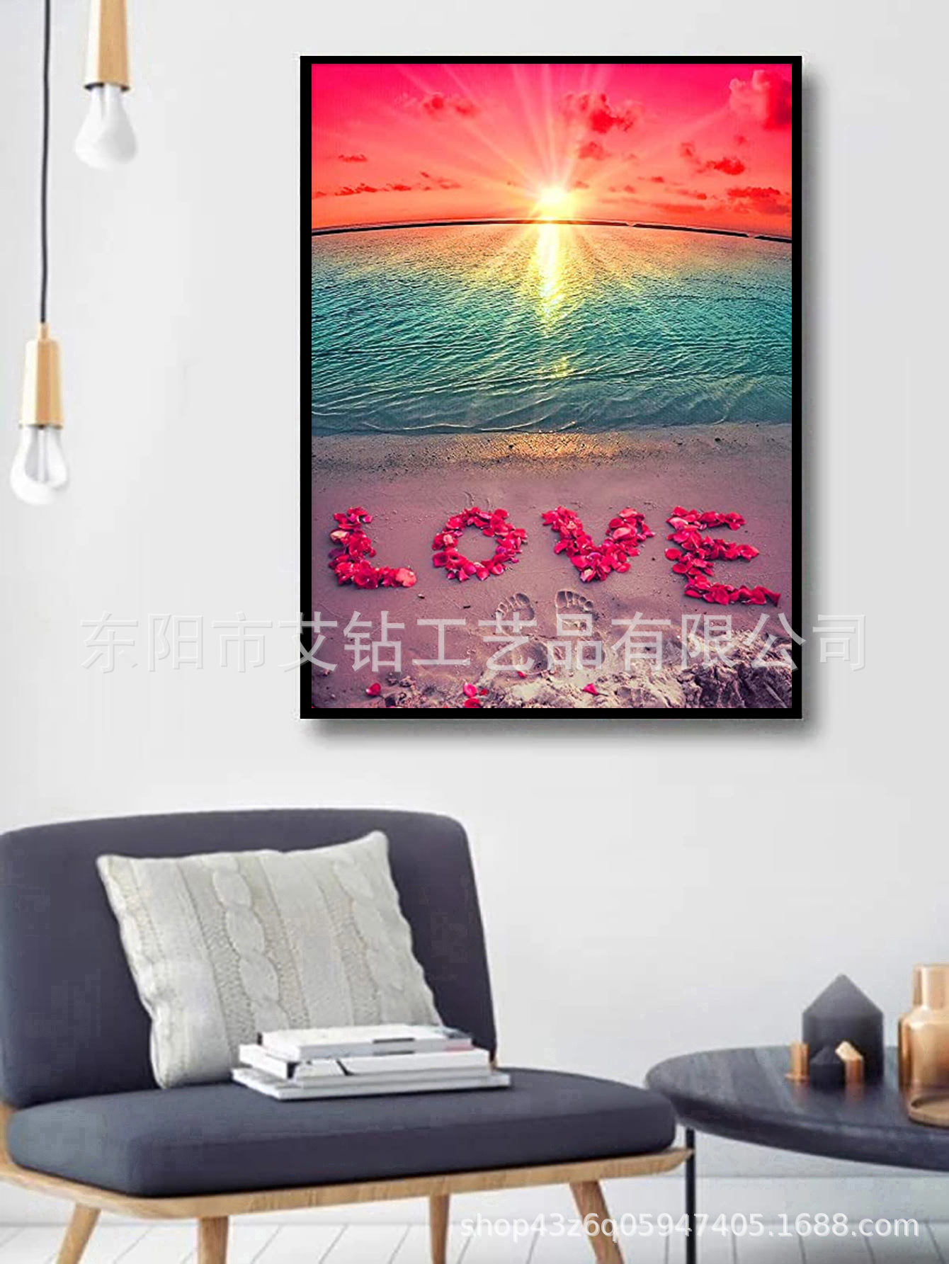 热卖5d钻石画海边日出情侣爱情满钻客厅卧室风景