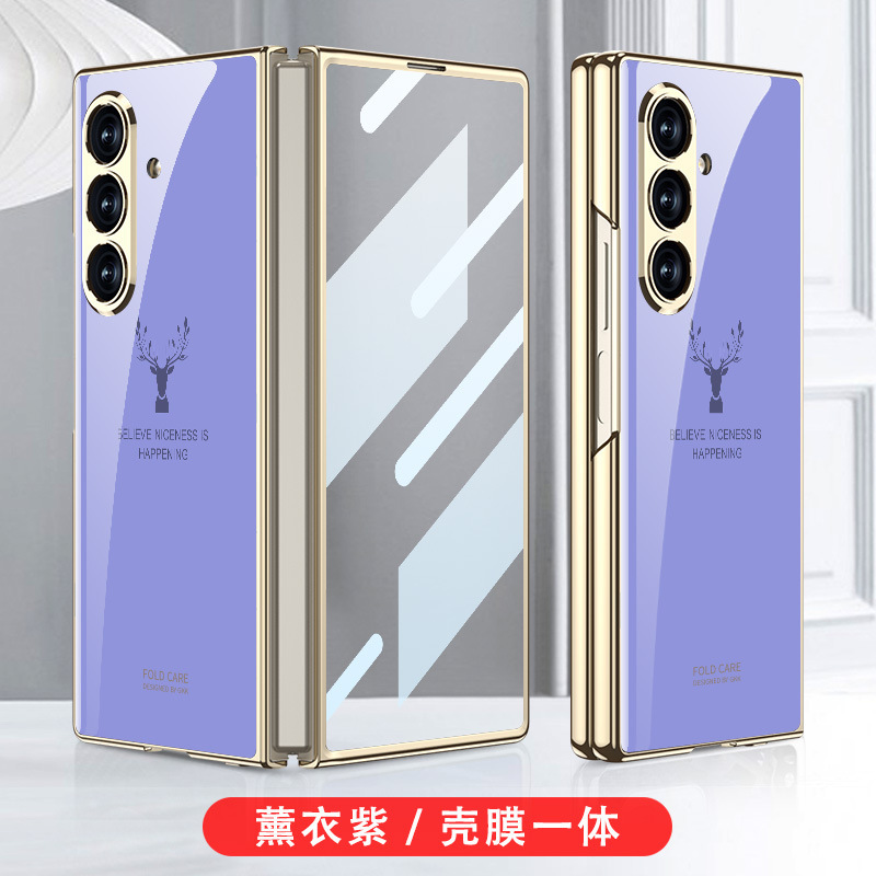 适用三星zfold7手机壳电镀玻璃彩绘壳膜一体折叠屏保护套防摔套|undefined