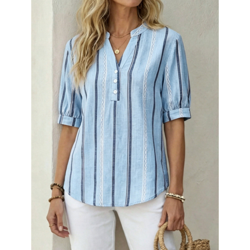 Large Quantities in Stock, Exclusively for Export and Cross-Border Trade, European and American Plus-Size Women's Summer Commuting Short-Sleeve Loose Striped Printed T-Shirts Large Quantities in Stock, Exclusively for Export and Cross-Border Trade, European and American Plus-Size Women's Summer Commuting Short-Sleeve Loose Striped Printed T-Shirts