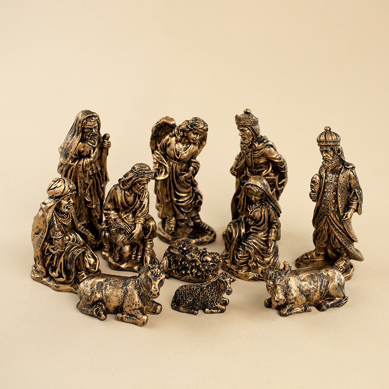 Artesanía de resina transfronteriza Creativa Natividad Grupo de pesebre Serie Estatuas 11 Decoraciones Regalos