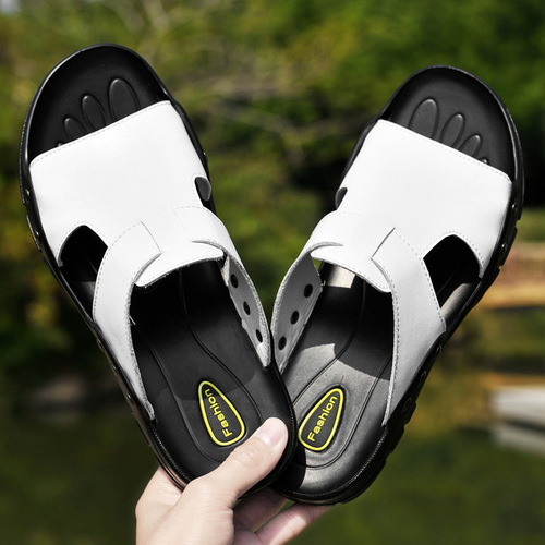 Summer super extra-large size men's large size breathable cowhide sandals, soft sole, fat, wide flip flops, 52