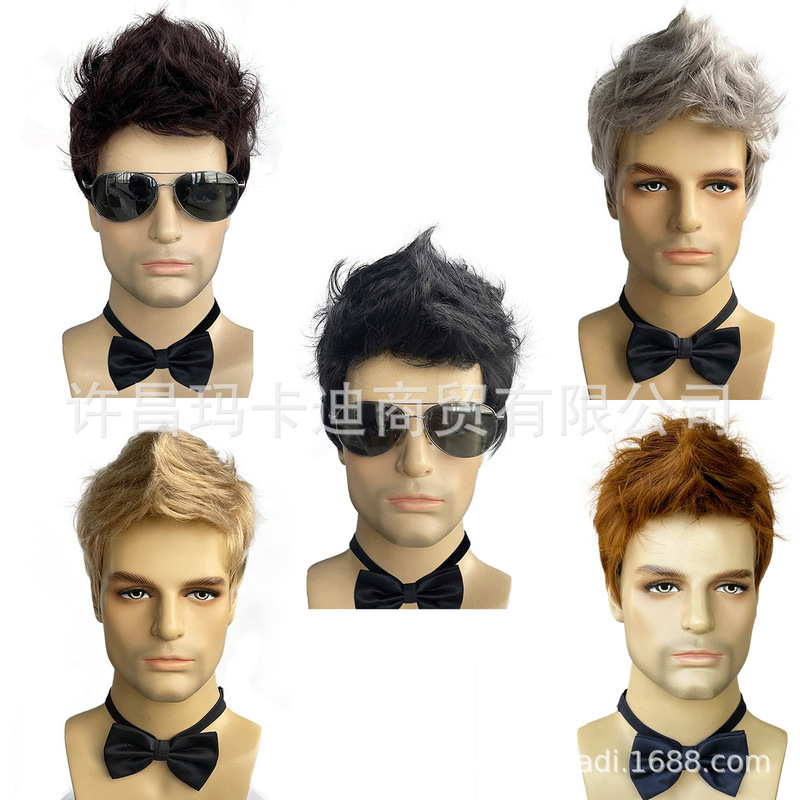 Temu Xiyin Amazon Best-Selling Fashionable Short Men's Wig Wig High Temperature Silk Men's Natural Wig Headgear