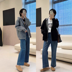 m系格纹外套！针织拼接卫衣韩系宽松休闲连帽外套D2169S