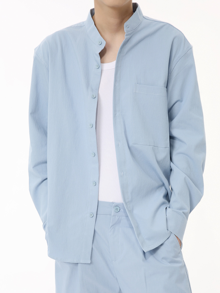 MTLCLOTHES Hombres| Camisas de color sólido coreanas, pantalones casuales de cinco puntos, moda diaria de traje de viaje