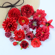 红色系仿真花绢布节日庆典婚礼布置戏曲舞蹈演出道具糖盒插花道具