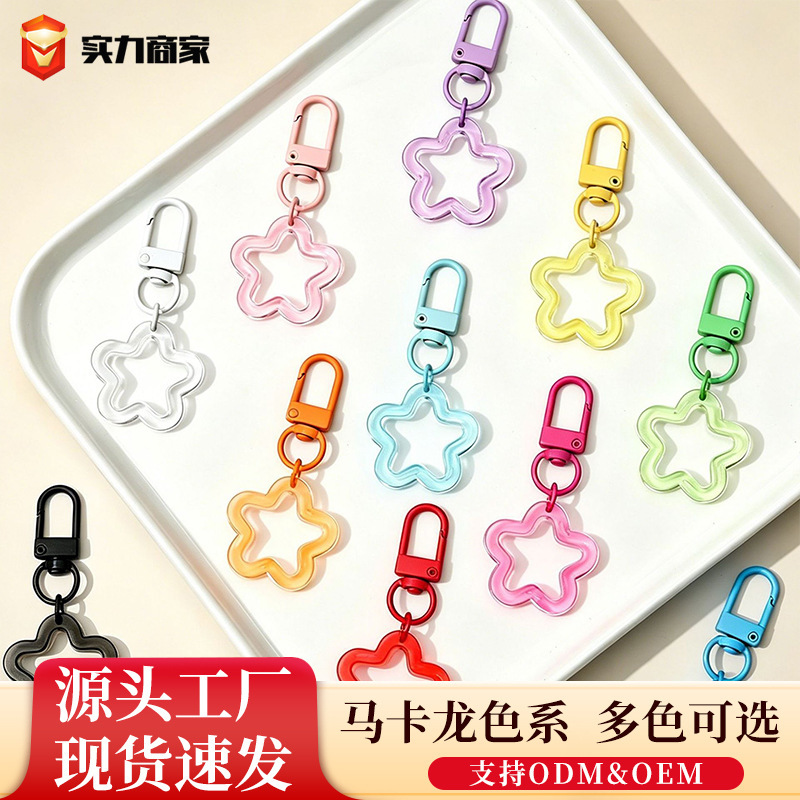 Macaron-Colored Transparent Acrylic Five-Pointed Star Door Buckle Hanging Buckle Bead Accessories Cartoon Keychain