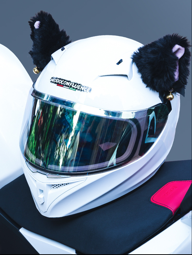 3C Certified Motorcycle Helmets for Men and Women in Summer Retro Motorcycle Cute Full-Face Helmets for Couples Cat Ear Safety Helmets