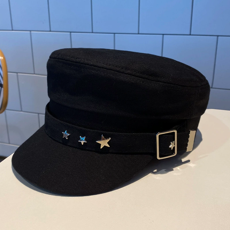 Demi-Season Army Cap, Retro Korean Beret Style, Star Studs & Buckle, M 56–58 cm