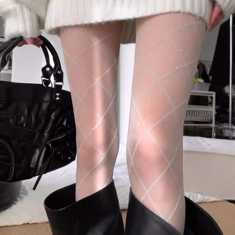 Primavera y otoño plata brillante pantyhose negro mujer ultra delgada sexy diamante base calcetines chicas navidad gris calcetines