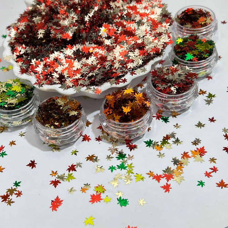 Autumn and Winter Colorfulful Large and Small Maple Leaf Shapes Special-Shaped Sequins Glitter Powder Nail Art Jewelry DIY Handmade Toy Materials