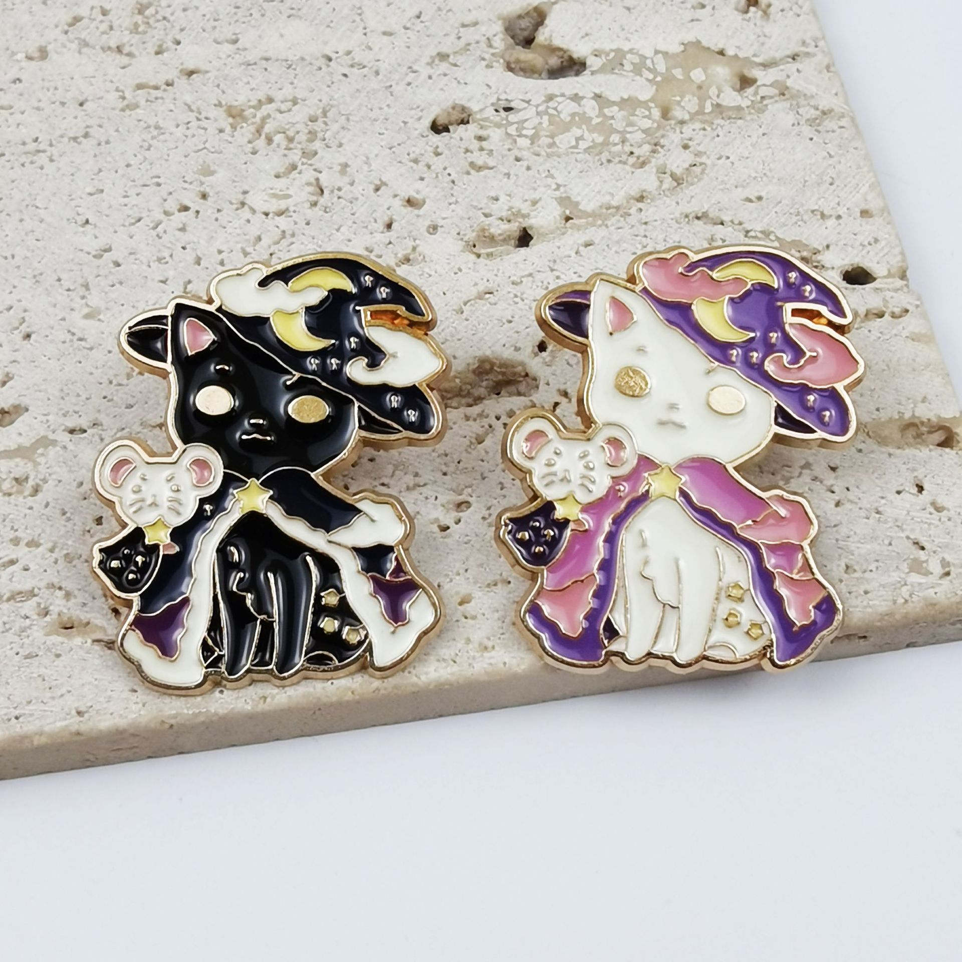 Broche de Gato de Dibujos Animados, Estilo Transfronterizo, Insignia de Aleación, Joyería, Accesorio de Ropa, Pin Blanco y Negro, Lindo