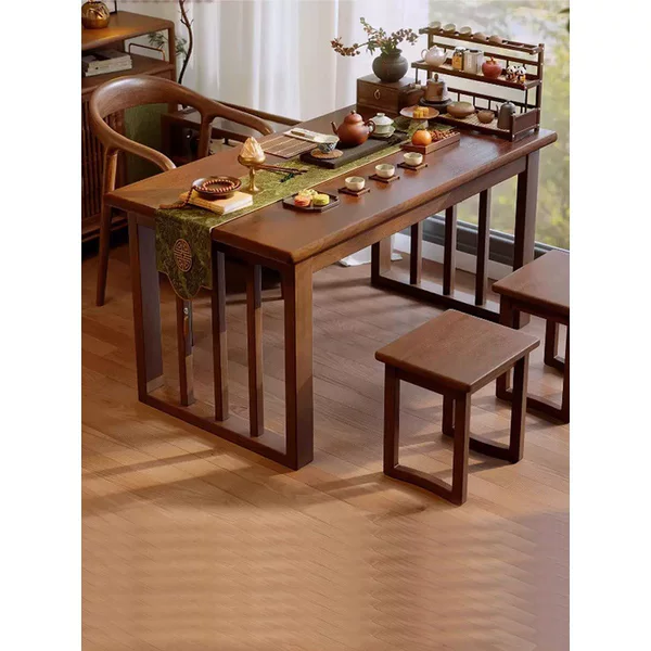 Solid wood balcony tea table, home-use small tea table, coffee table for living room, 2026 new model, new Chinese style office tea table