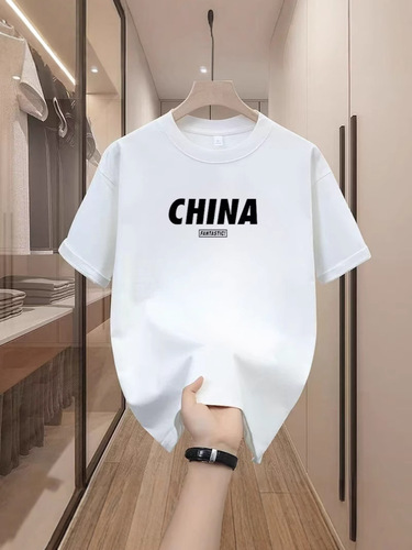 Summer Men's Pure Cotton T-Shirt Short Sleeve Round Neck Loose Breathable Fashion Versatile Print Trendy Top