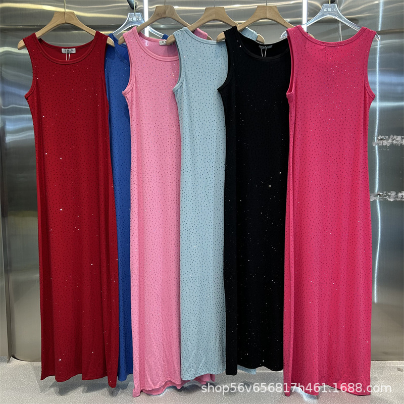 European and American fashion all-rhinestone sparkling sleeveless dress spring and summer 2025 new slim-fit elegant dress women's clothing