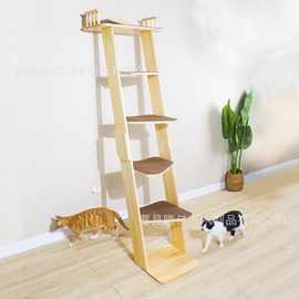 免打孔猫爬架跳台猫抓柱子不占地通天柱猫树猫窝一体双层靠墙设计