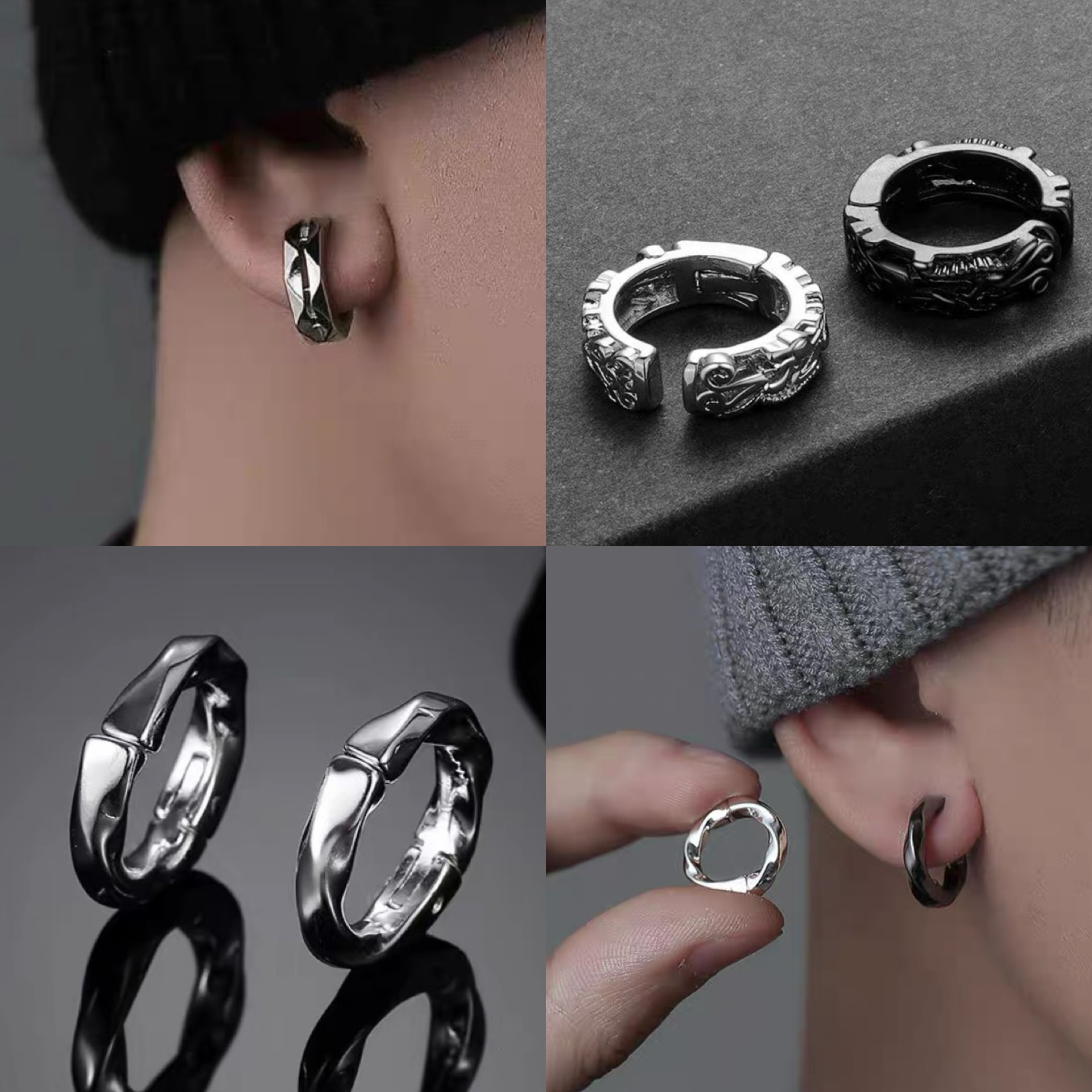 Ear Clips for Men Without Piercings, High-End Style Earrings, Trendy and Painless Ear Cuffs, Fake Ear Studs, Cool and Simple Niche Earrings