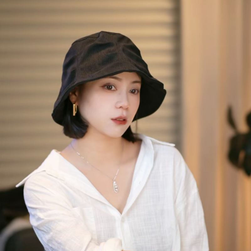 新款韩版褶皱灯芯绒渔夫帽子女秋冬百搭水桶帽时尚遮阳帽休闲户外|undefined