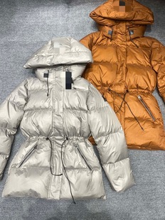 Xiaozhong autumn and winter new women's drawstring waist design thin warm stand collar long down jacket coat