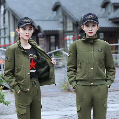 Autumn and winter Plush keep warm Camouflage Easy Show thin camouflage work clothes coat Handsome cool locomotive Flight Jacket