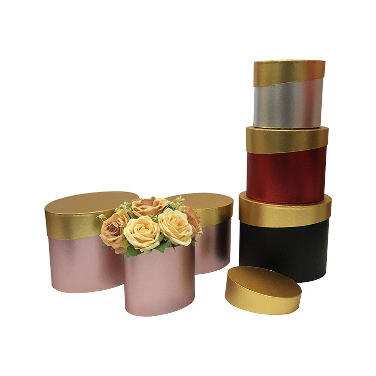 椭圆形不规则天地盖套三鲜花礼品盒纯色烫金新款花店包材抱抱桶盒