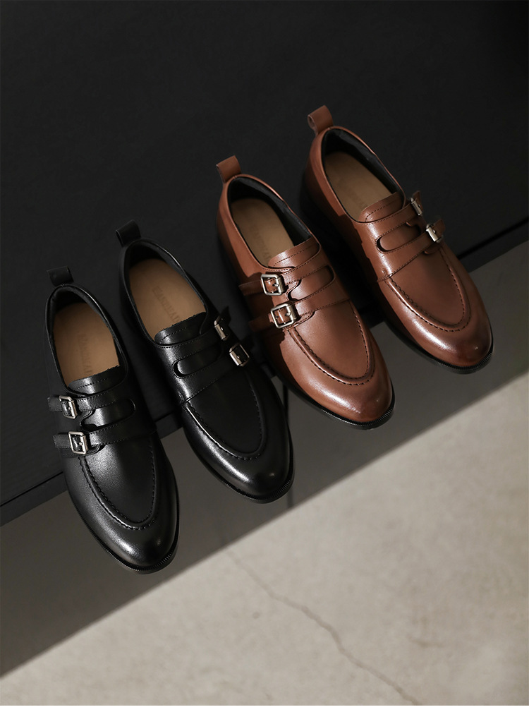 Giày da bò nữ mũi tròn bít kiểu loafer cổ điển màu nâu — màu nâu chi tiết 13