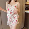 Summer cute pijama, lace shorts, set, V-neckline