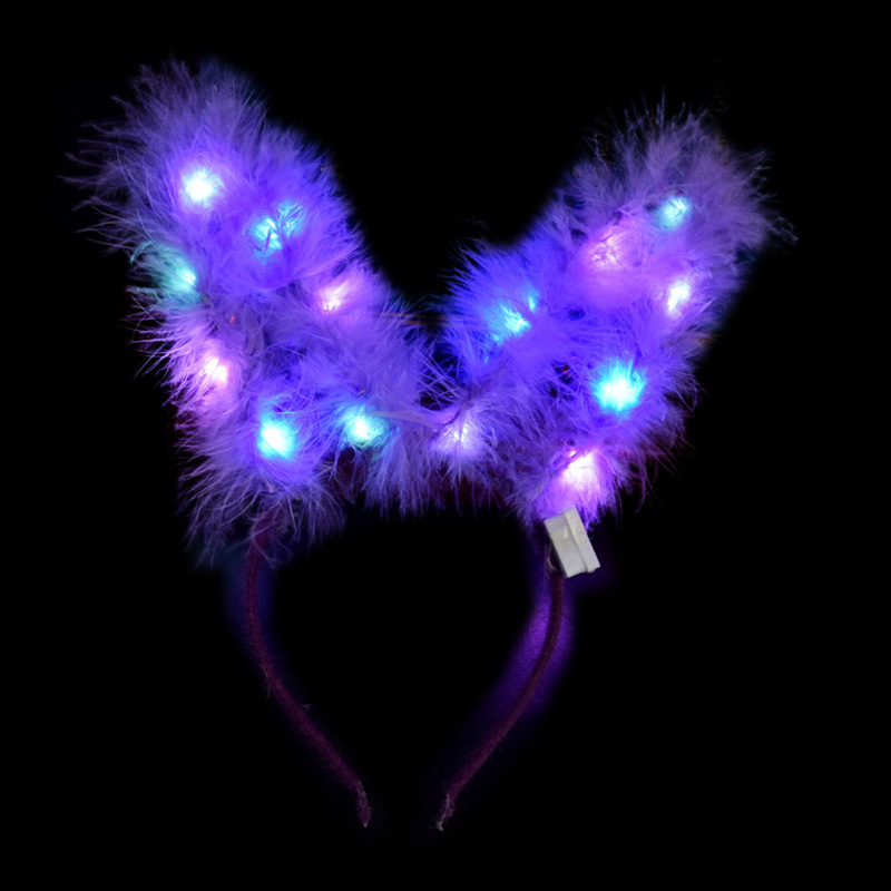 Nueva 14 lámpara pluma Orejas de conejo brillante aro pelo para empujar pluma brillante Ángel diadema
