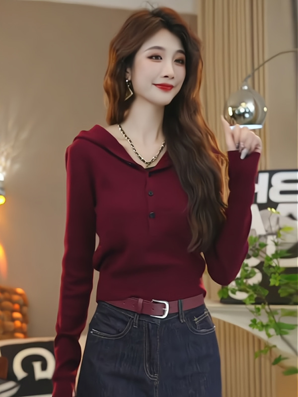 安可拉红连帽毛衣秋冬女2025新款奶呼呼软糯针织衫小个子短款上衣|undefined