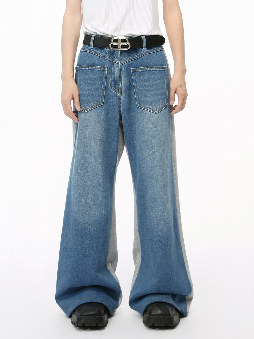 MTLCLOTHES Hombres| 2024 otoño nuevos productos nicho deconstrucción empalme de color de piernas anchas de la moda jeans