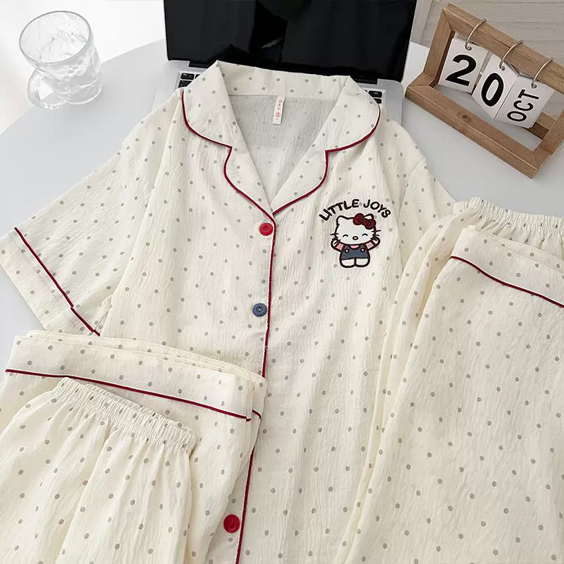 Set, summer cute pijama, 3 piece set, Korean style, with short sleeve